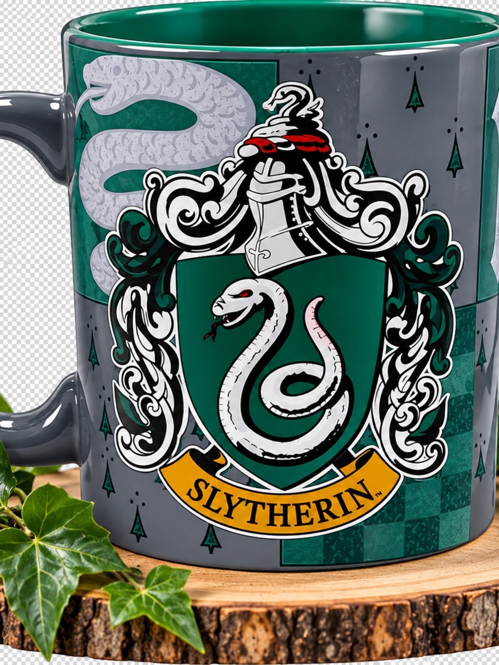Harry Potter Slytherin 2017 20 oz Ceramic Coffee Mug Cup Crest Gray Green EUC